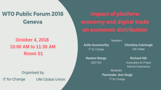 WTO Public Forum 2018: Impact of platform economy and digital trade on economic distribution 